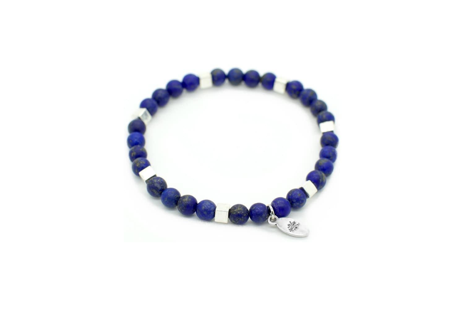 Bracelet perle bleu en bois et rondelles métal argenté - Ninanina